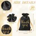 Sieral 50 Pcs Thank You Satin Gift Bags with Drawstring Jewelry Candy Pouches for Mother's Day Wedding Baby Shower Bridal Shower Birthday Party Thank You Bag for Gift Wrap(Black, Gold,4 x 6 Inch)