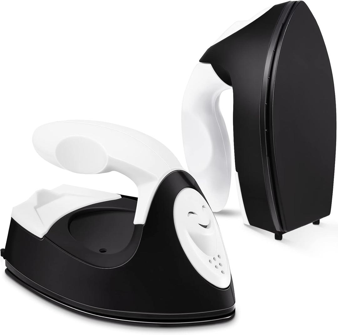 Honoson Mini Craft Iron Mini Heat Press Small Iron 3.93 x 2.36 x 2.76 in Portable Handy Tiny Flatiron with Charging Base Accessory for Fuse Bead Patch DIY Heat Transfer Vinyl(Black)