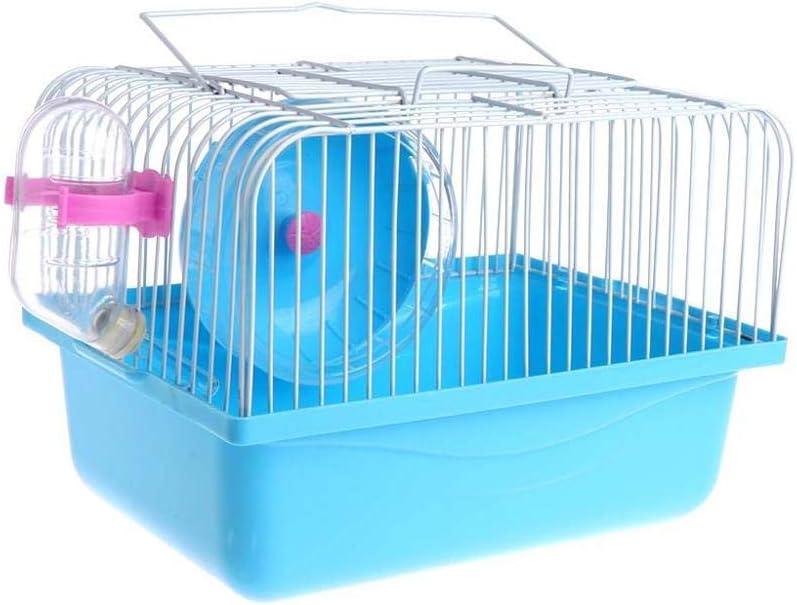 Small Pet Hamster Cage with Running Wheel Water Bottle Food Basin Portable Carrier House Mice Home Habitat for Going Out, Traveling (Blue)