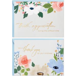 Hallmark Funeral Thank You Cards Assortment, Gold Foil Flowers (50 Thank You for Your Sympathy Cards with Envelopes)