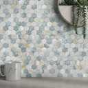 MOFIT Hexagon Peel and Stick Backsplash Tiles Kitchen, Self-Adhesive Metal and Marble Honeycomb Peel and Stick Wall Tiles Sticker Mosaic Heat Resistant(Blue Green Gray, 10sheets)