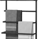 Aetyord Towel Racks for Bathroom Over the Door Towel Rack Towel Storage with Metal Shelf Basket and Hooks Black