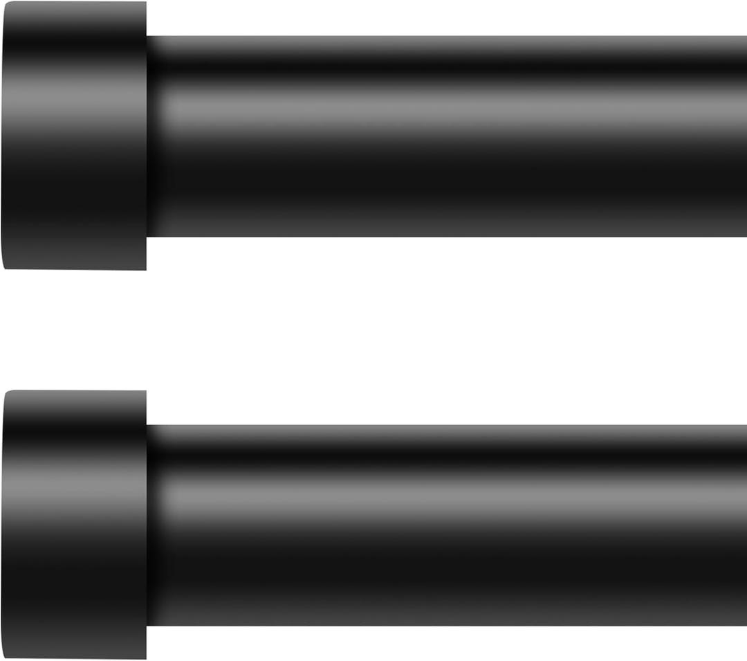 VOIIY 2 Pack Curtain Rods for Windows 18 to 42 Inch(1.5-3.5 Feet),Black 1'' Diameter Drapery Rods with End Cap Style Design,Modern Adjustable Heavy Duty Curtain Rod,Size:18''-42''