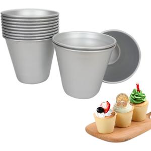 Large Popover Pans 12 PCS, Individual Aluminium Round Muffin Molds, Pudding Cup, Chocolate Molten Mould, Raspberry Souffle Baking Maker, Brownie Tumbler for Egg Tart, Cake, Size 3.4"x 3.2"