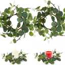 PATKAW 2Pcs 5.89inch Artificial Eucalyptus Wreath for Front Door Eucalyptus Farmhouse Candle Holder Eucalyptus Candle Ring Spring Summer Green Wreath for Window Party Home Decor