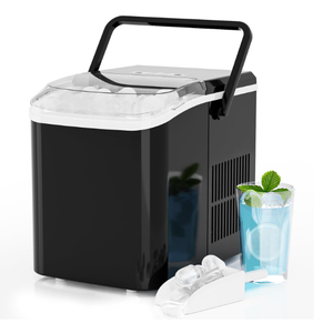 Ice Makers Countertop, Portable Ice Machine with Handle, 6 Mins 9 Bullet Cubes with Basket and Scoop, 26lbs in 24Hrs, Auto-Cleaning, for Home, Kitchen, RV, Camping, Black