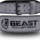 Weight Lifting Belt - 4 Genuine Leather Belts Padded Lower Back Support for Gym Bodybuilding Squat Deadlift Weightlifting Cross Strength Training Men Women Free Wrist Wrap (Medium, Gray)