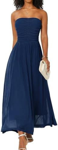 DRESSTELLS Women's Cocktail Dress, Strapless Tube Top Long Maxi Summer Formal Mesh Dresses 2025 XL