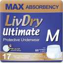 LivDry Ultimate Adult Incontinence Underwear, Max Absorbent Adult Diapers with Leak Protection, Medium, 17-Pack
