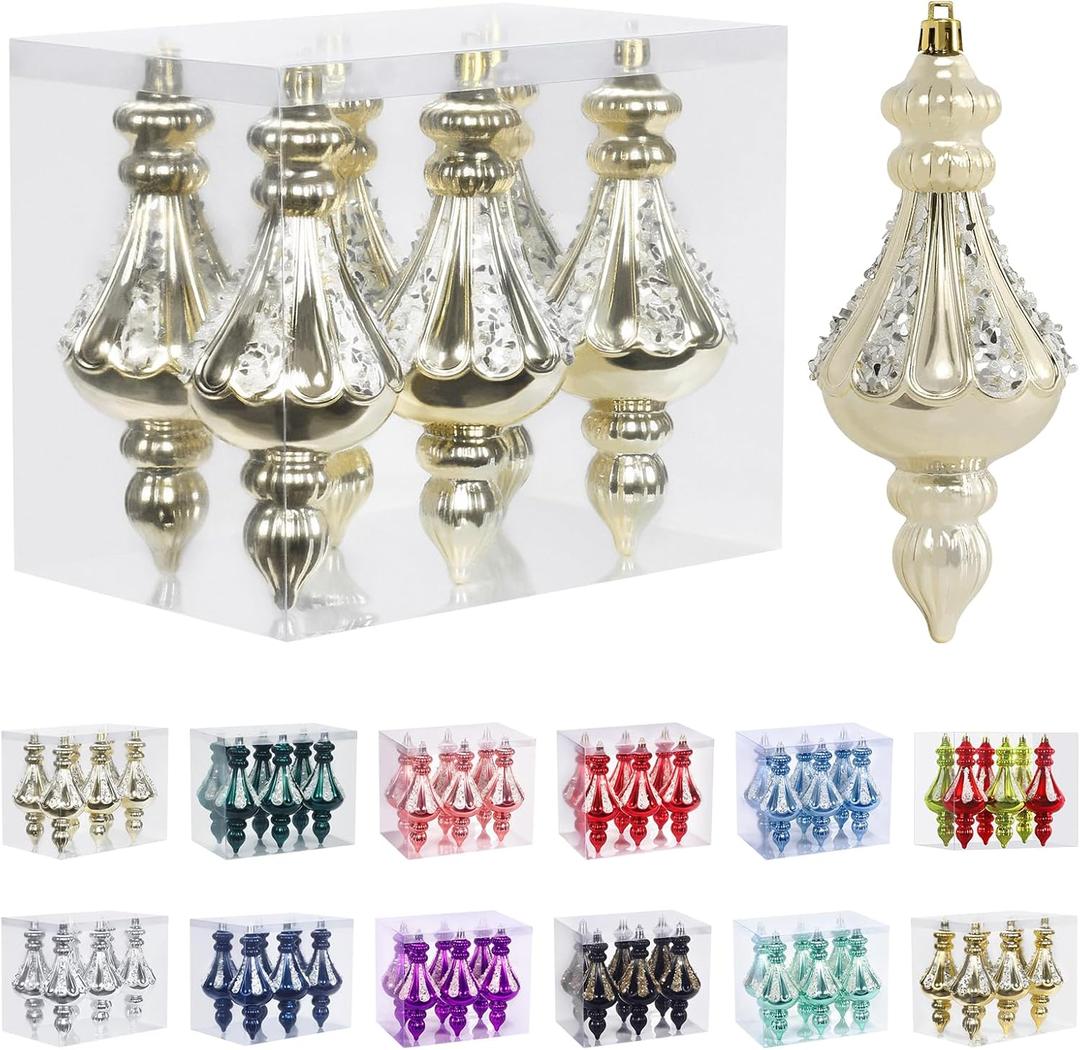 RoseCraft Christmas Ornaments Set, 5.9Inch Plastic Shatterproof Christmas Ball Hanging Ornaments for Xmas Tree Decorations, for Indoor Home Thanksgiving Party Decor - 6Pcs / Champagne.