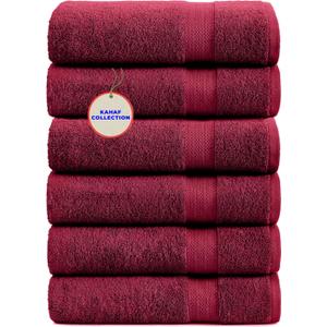 KAHAF COLLECTION 100% Cotton Bath Towels, 24x48 Pack of 6 Towels, Quick Dry, Highly Absorbent, Soft Feel Towel, Gym, Spa, Bathroom, Shower, Pool, Luxury Soft Towels (Burgundy, 24x48-6 Pack)