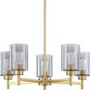 Doraimi Lighting 5 Light Chandelier Classic Style Ceiling Pendant Light Clear Grey Glass Shade Fixture,Brushed Bronze Finish for Meeting Room Dining Room Over Table Living Room (Grey Glass Brushed Bronze)