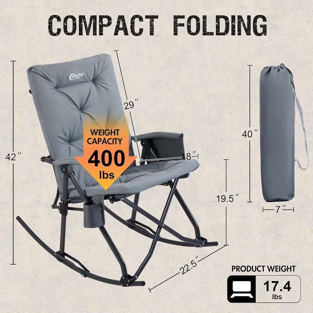 Portal Oversized Padded Folding Rocking Camping Chair Outdoor 400 LBS
Padded Folding Rocking Camping Chair Recliner Portable Heavy Duty Hard Armchair Rocker for Patio, Lawn and Outdoor
