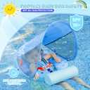 Mambobaby Baby Float with Canopy & Tail Non-Inflatable Baby Swim Float Upgrade Soft Infant Pool Float Sun Protection Newborn Pool Float 3-24 Months Skin-Friendly Material for Toddler Boys Girls, 19.7 inches x 18.9"