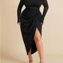WDIRARA Women's Plus Size Off Shoulder Bodycon Dress Mesh Long Sleeve Ruched Split Midi Dresses (Black, XXXL)