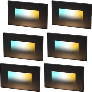 CLOUDY BAY Dimmable Upgraded 3 Color 120V LED Indoor Outdoor Step Light,3000K/4000K/5000K 3W 55lm,Stair Light,Metal Black,6 Pack