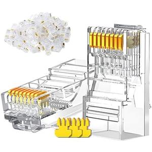 WOPUTOPUS Cat6 RJ45 Connectors 100-Pack, Cat6 RJ45 Ends for Ethernet Cable Crimping, UTP Network Plug Compatible with Solid Wire and Standard Cable, Set Of 2