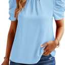 BTFBM Womens Tops 2026 Dressy Casual Blouses Summer Spring Clothes Mock Neck Short Sleeve Shirts Business Work Fall Outfits (Blue, S)