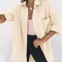 Dokotoo Womens Color Block Button Down Shirts Long Sleeve Oversized Boyfriend Blouses Tops