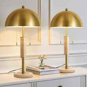 KAISITE 24" Modern Table Lamps Set of 2 for Living Room Gold Metal Nightstand Lamp with High-Grade Decorative Travertine Mid Century Table Lamp for Bedroom End Table Side Table Bedside