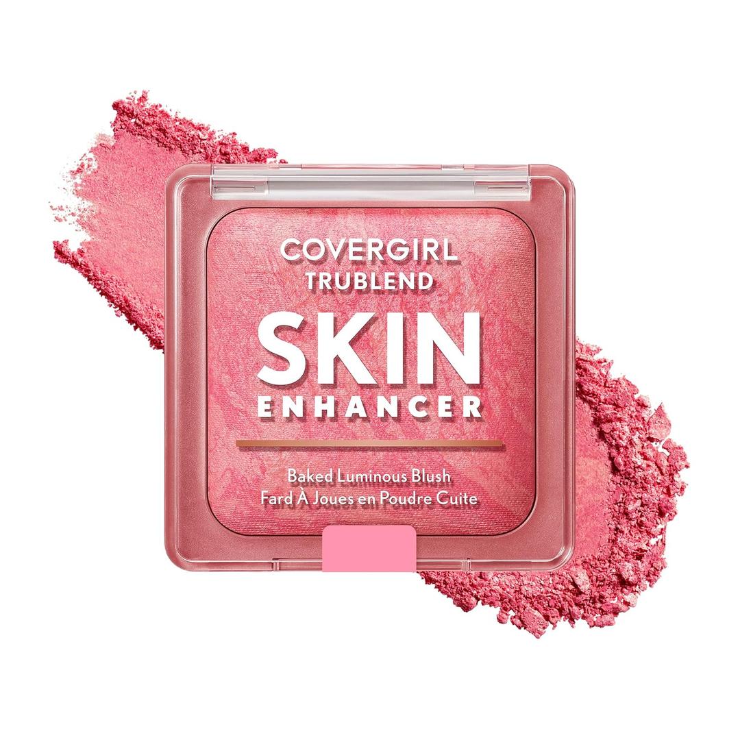 COVERGIRL TruBlend Skin Enhancer Baked Luminous Blush, with Hyaluronic Acid & White Rose Extract, Blends Seamlessly - Please Please Pink (Bright Pink with Light Swirls) (0.28 Ounce (Pack of 1))