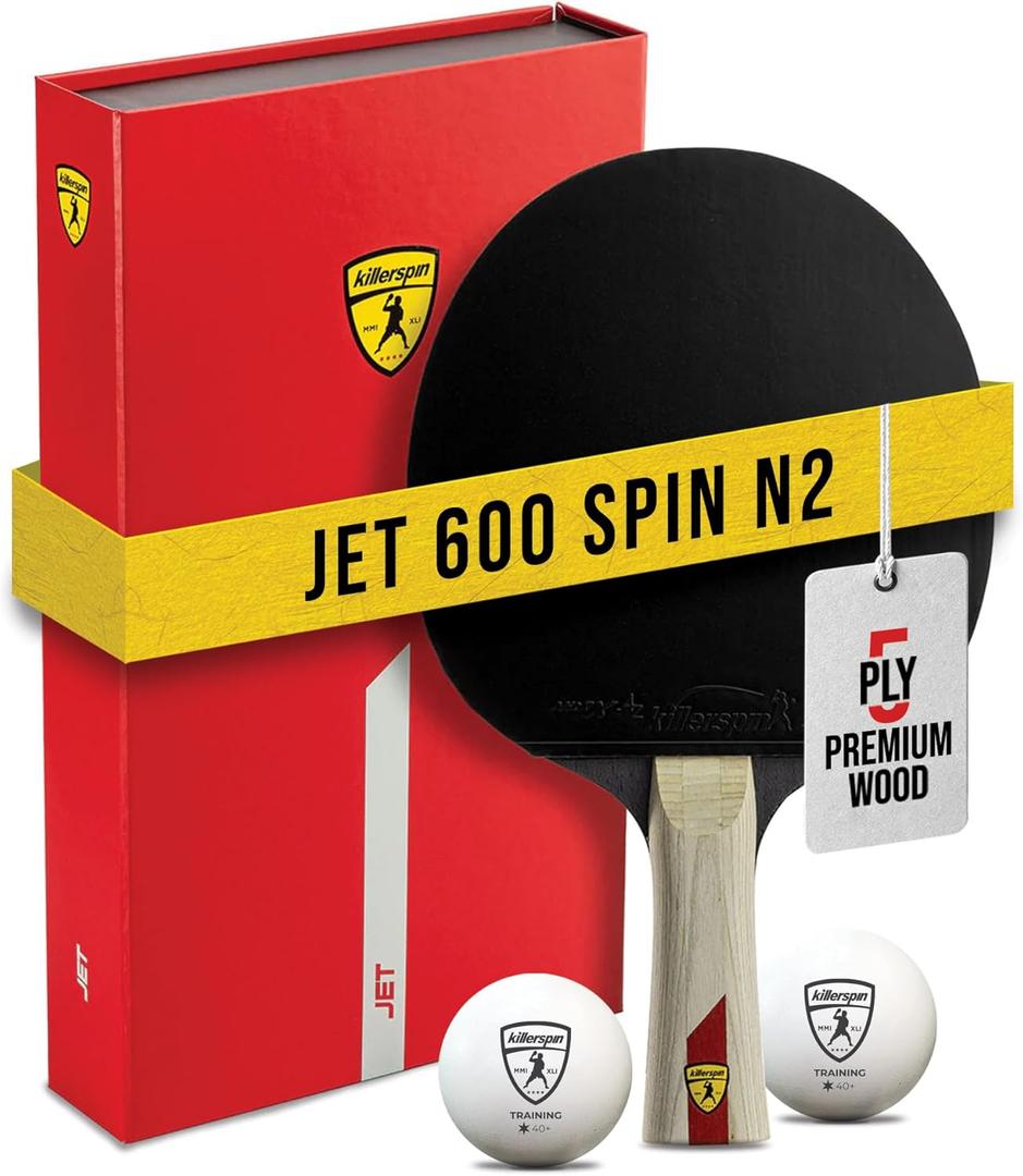 Killerspin Jet 600 Spin N2 Ping Pong Racket  Advanced Table Tennis Racket, 5 Layer Wood Blade, Nitrx-4Z Rubbers, Flared Handle