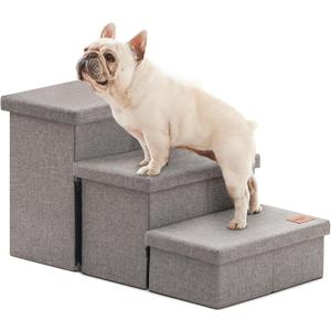 Love's cabin Dog Stairs for High Bed 18" H, Foldable Pet Stairs for Small Medium or Large Dogs Puppy with Storage for Bed or Couch, Cat Dog Steps Ramp with Zip up to 200 lbs, Solid Grey, 3 Steps