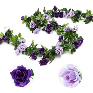 Veryhome 3PCS 23.7FT Artificial Purple Rose Flower Garland, Silk Hanging Floral Garland, Decorative Flower Vines for Room Decor Wedding Arch Flowers for Ceremony (Purple)