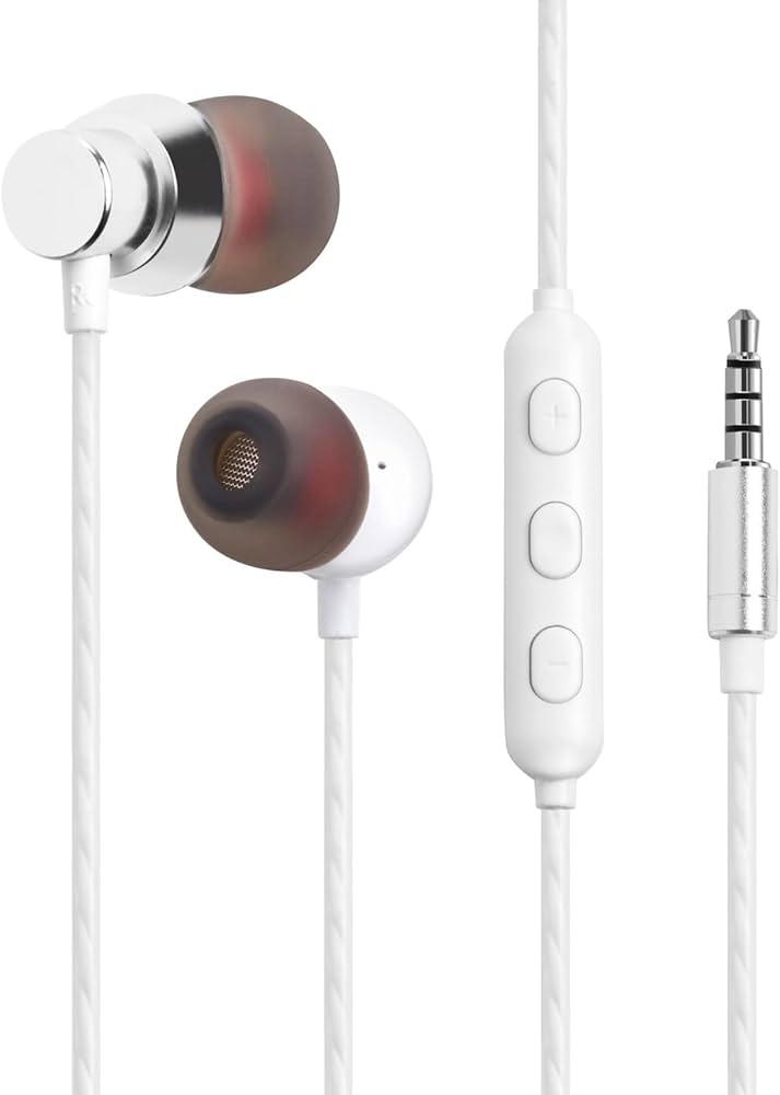 in Ear Wired Earbuds, Wired Headphones with Microphone, 3.5mm Corded Earphones with in Line Volume Controller, Whit