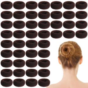 XunYee 48 Pcs Hair Donut Maker, Brown Large Hair Bun Rings for Ballet Style, Bulk Doughnut Shaper for Women and Girls (2.3 Inch)