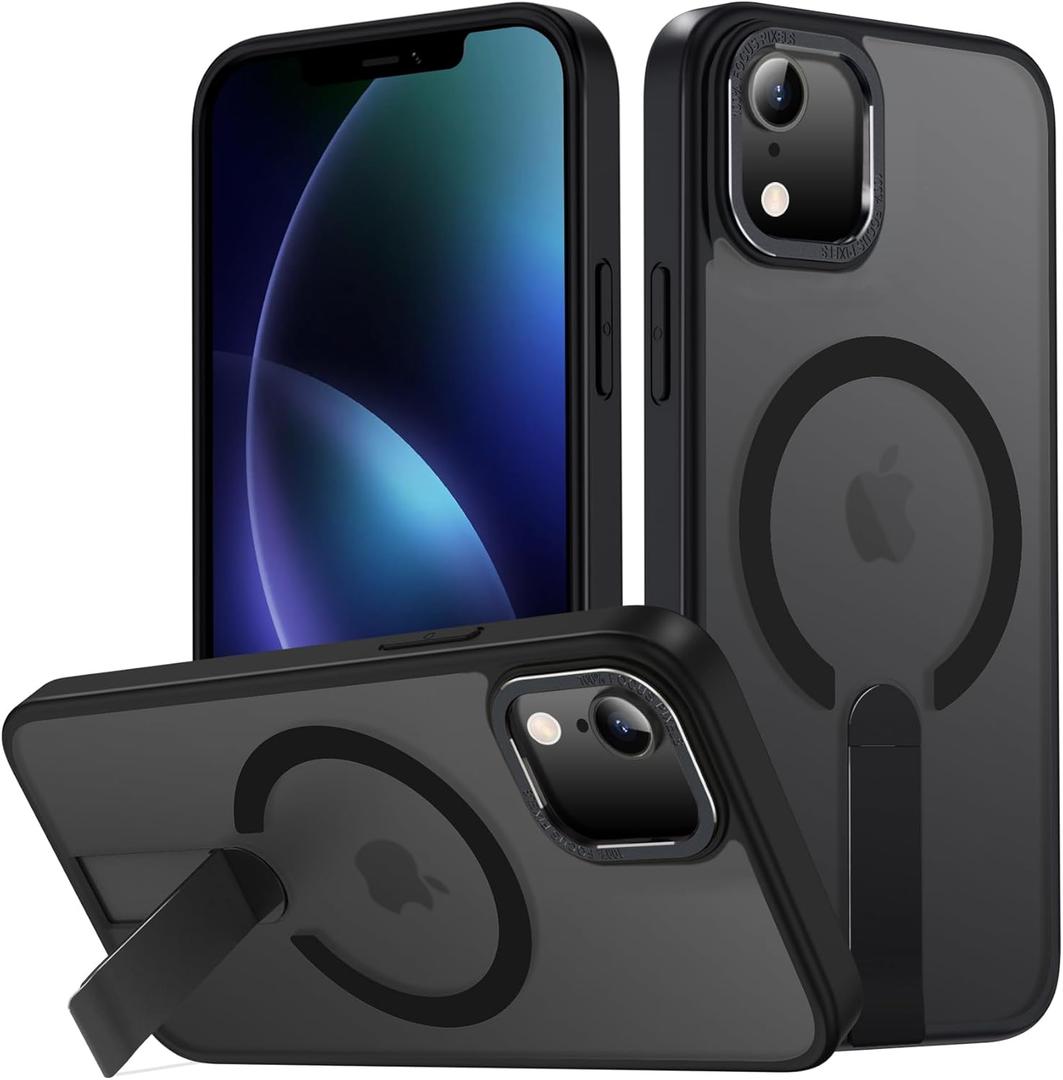 for iPhone XR Case Compatible with Magsafe, Built-in Invisible Stand [Military Drop Protection] Strong Magnetic Shockproof Slim Protective Phone Case Cover for iPhone XR 6.1 (Black)