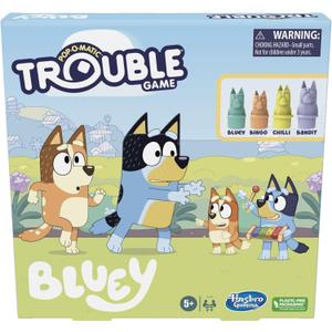 Hasbro Gaming Trouble: Bluey Edition Board Game for Kids, 2-4 Players, Race Bluey, Bingo, Bandit, or Chilli to The Finish, Ages 5 and Up (1 unit)