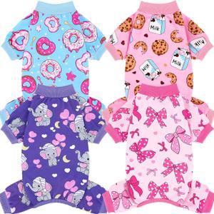 XPUDAC 4 Pieces Dog Pajamas Soft Strechy Puppy Onesies Pet Clothes for Small Medium Dogs Boy Girl Cat Pet Outfit, 153-M