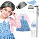 AXINYINGESS 100 Days of School Old Lady Costume Grandma Dress Up Set for Girls Costumes Granny Outfit Kit, Size 120, 5-7Y
