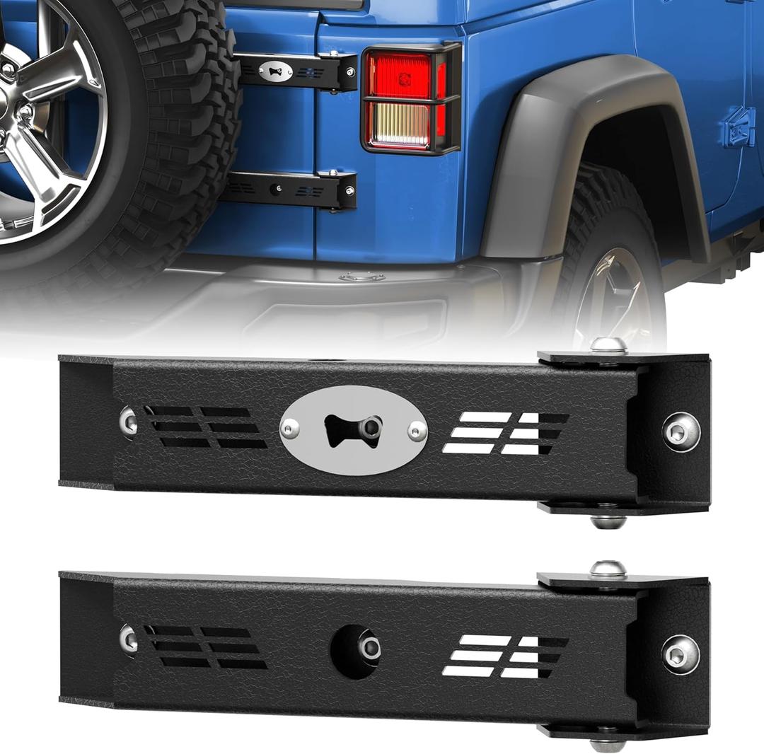 Jeep Tailgate Hinge Set for 2007-2018 Wrangler JK JKU, Rear Tailgate Door Hinges, Alloy Steel with E-Coating & Powder Coated Finish, Built-in Bottle Opener, Bolt-On, 2PCS