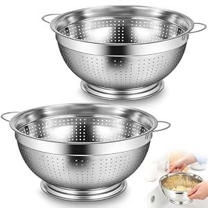 Maxdot 2 Pack 16 Quart Heavy Duty Stainless Steel Colander with Footed Base and Handles Pasta Spaghetti Berry Fruit Vegetable Kitchen Food Strainer Basket