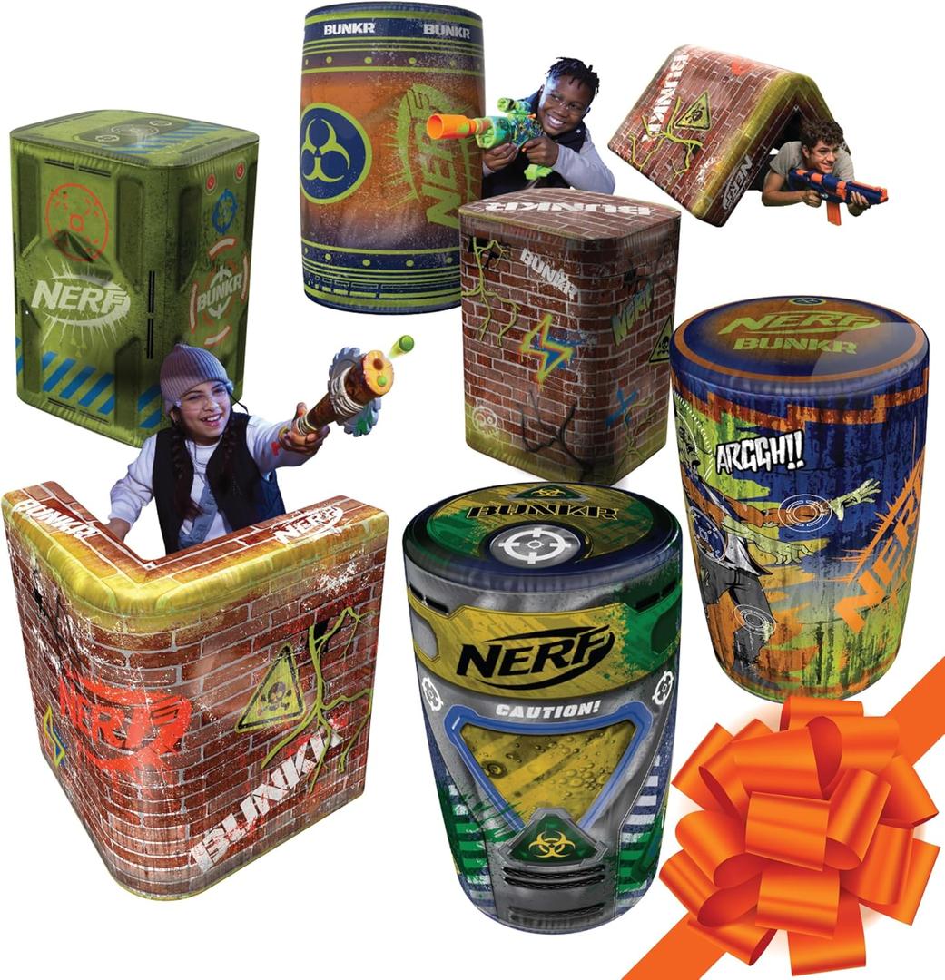 NERF BUNKR Zombie Apocalypse Defense Inflatable Barricade Set  7 Zombie-Themed Inflatables for Nerf War & Laser Tag  Indoor/Outdoor Portable Tactical Obstacles for Blaster Combat