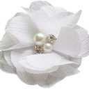 Chenkou Craft Pack of 12pcs Chiffon Flowers Ribbon Bows W/Beads 2-3/8" (60mm) Appliques Wedding Decor Bulk Lots (White)