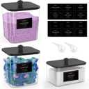2+1 Pack Clear Laundry Pods Container & Dryer Sheet Holder, Plastic Square Laundry Room Organization and Storage Jars with Black Lids, Scoops & Labels for Detergent, Powder, Dryer Balls