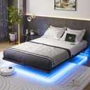 Liians Full Size Modern Floating Bed Frame with Smart LED Lights, USB Charging Station, Sturdy Metal Platform, No Box Spring Needed, and Easy Assembly