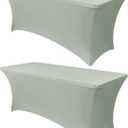 Obstal 2PC Sage Green Tablecloth - 6ft Rectangle Spandex Table Cover for Party, Events, Banquets & Weddings, Machine Washble, 6 Ft | 2 Pack