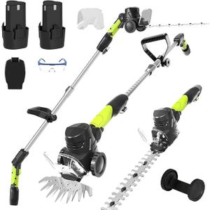 3-in-1 Cordless Hedge Trimmer: 13ft Reach with Extension Pole 2 Batteries Aux Handle Wheel-Assisted for for Garden Lawn – Lightweight Grass Shear and Pruner Set for Women Seniors and Garden Care