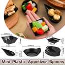 Tessco for you 100 Pcs Mini Appetizer Plates Set, Disposable Dessert Plates Assorted Shape Mini Plastic Spoons for Wedding Party Birthday (Black)