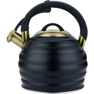 Tea Kettle for Stove Top Whistling Teapot, 3.2Q Tea Pot Stainless Steel Teakettle with Heat Proof Ergonomic Handle (Black)