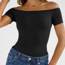 Trendy Queen Summer Off The Shoulder Tops for Women Going Out Short Sleeve Shirts Cute Y2K Sexy Basic Clothes 2026 Fashion (L)