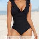 SHAPERIN Women's Ruffle One Piece Swimsuits Tummy Control Bathing Suit Sexy V Neck Swimwear Adjustable Straps (Black, XL)