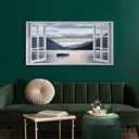 Lake Nature Landscape Wall Art: Large Mountain Scenery Canvas Artwork Window View Boat Print Painting Decor Calming Horizontal Yosemite Picture for Living Room Bedroom Home Office, 48"L x 24"W