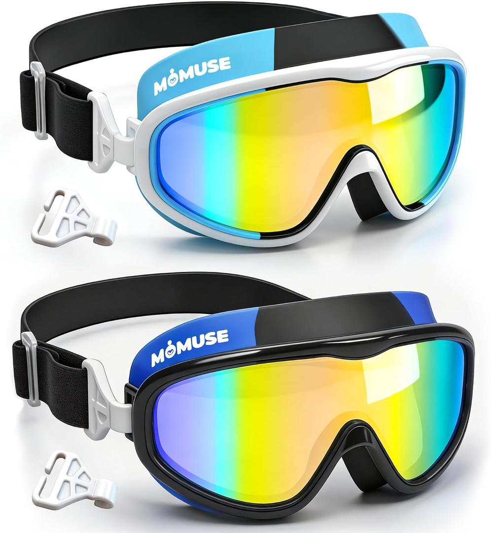 2PC Kids Swim Goggles 3-10 with Soft Fabric Strap, UV Protection