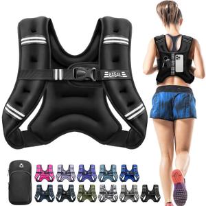 BAGAIL Comfort-Fit Weighted Vest for Woman, Even Weight Distribution, Faster Weight Loss, No-Chafe or Bounce for Walking & Running with Detachable Phone Pouch & Reflective Stripes (Available 5-30lbs) (Black)