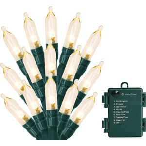 ASENEK Christmas Light, 33ft 100 LED Battery Operated String Lights with Auto Timer & 8 Modes, Green Wire Outdoor Waterproof String Lights for Outdoor and Indoor Christmas Decor  Warm White